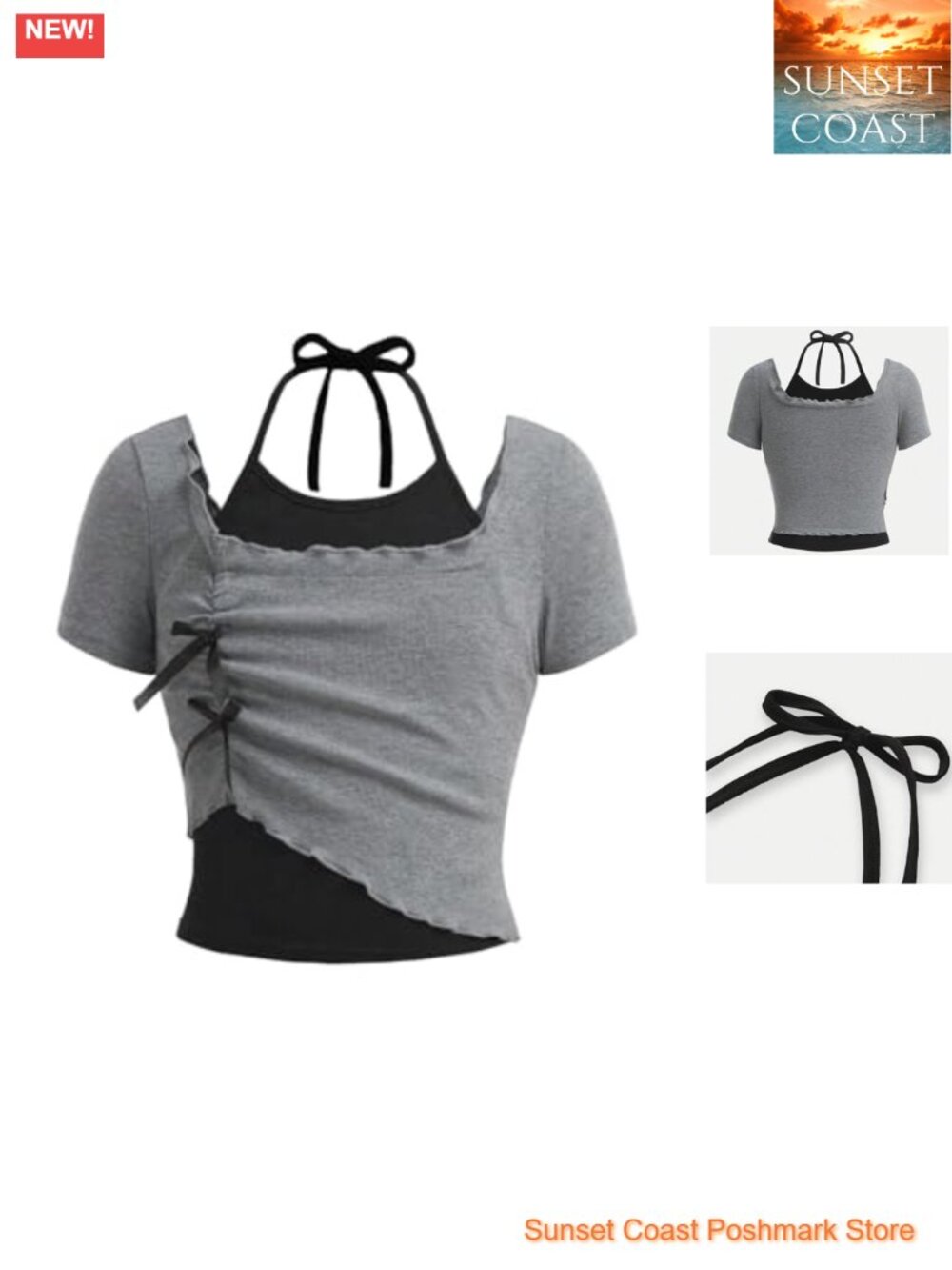 Y2K Halter Crop Top Colorblock Girls Summer Tee